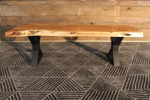 Acacia Live Edge Wood Bench with Black X-shaped Legs/Natural Color - Wazo Furniture